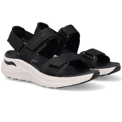 Sandálias Skechers pretas com sola branca e tiras ajustáveis