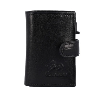 Carteira preta de pele com logótipo Cavalinho em relevo