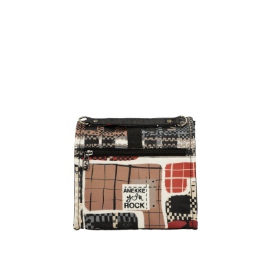 Carteira feminina geométrica castanho preto vermelho branco