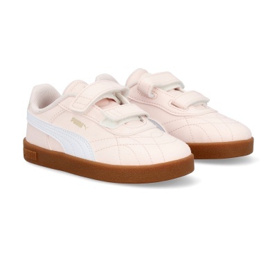 Sapatilhas infantis rosa claro com velcro da Puma e sola castanha