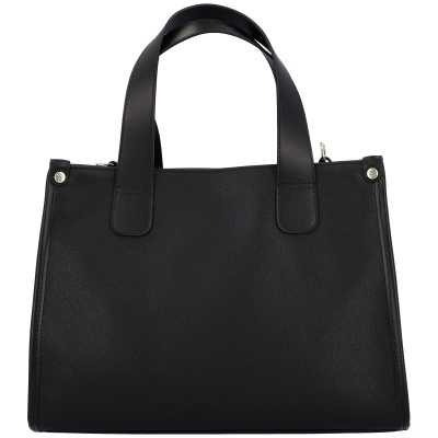 mala preta de mão com alças largas e detalhes metálicos