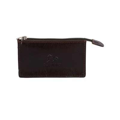 Carteira pequena em pele castanha escura com fecho