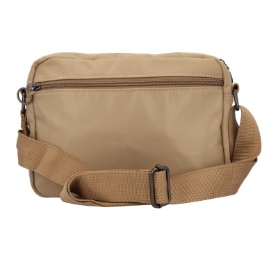 Bolsa castanha clara com zíper e alça ajustável