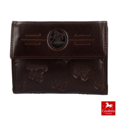 Carteira Cavalinho em pele castanha escura com logo em relevo