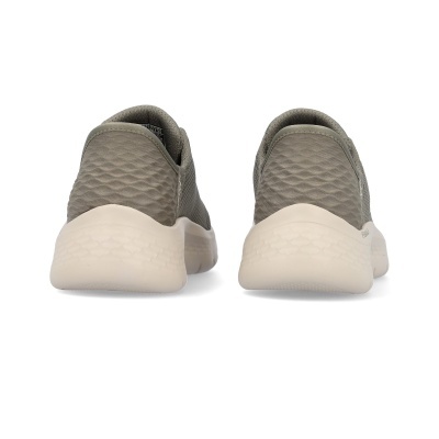 Sapatilhas desportivas cinza vistas de trás com sola branca