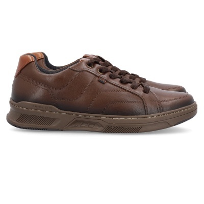 Sapatos masculinos castanhos de couro sintético com atacadores e sola castanha
