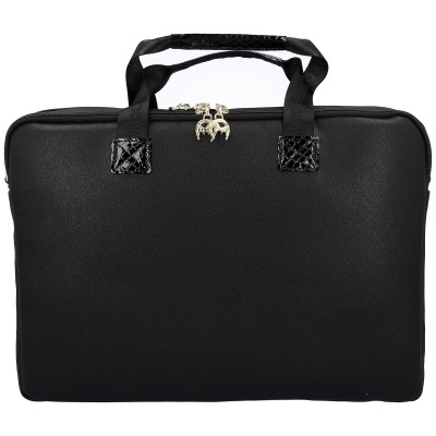 Mala de mão preta tipo pasta executiva com alças e fecho metálico