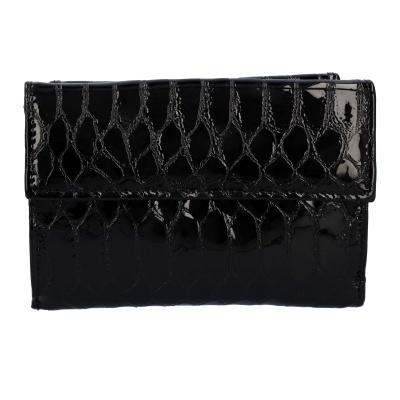Carteira feminina preta com padrão texturizado brilhante