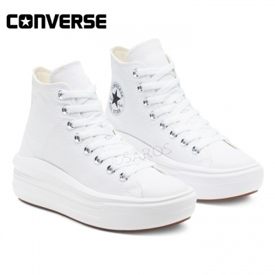 Sapatilhas altas Converse brancas com sola espessa e logo circular na lateral