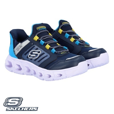 Sapatilhas desportivas azuis Skechers com detalhes amarelos e sola branca