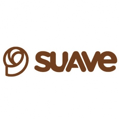 Logótipo da marca Suave castanho com símbolo circular