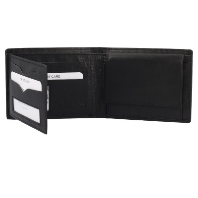 Carteira masculina preta em couro com compartimentos para cartões