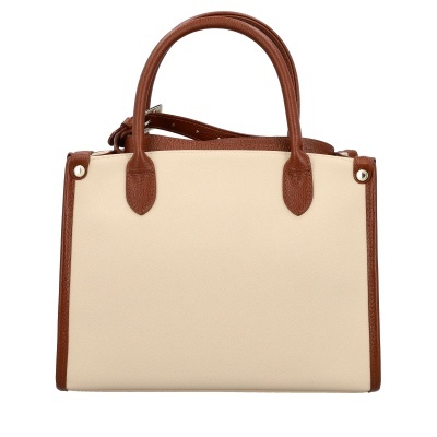 Mala de mão bege com detalhes em pele castanha