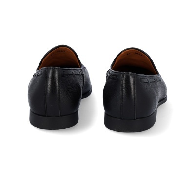 Par de sapatos pretos em couro vistos de trás