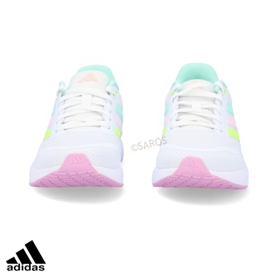 Sapatilhas Adidas brancas com detalhes em tons pastel