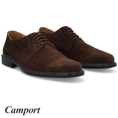 Sapatos formais castanhos em camurça com atacadores e sola preta