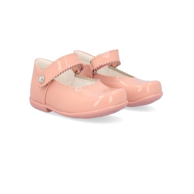 Sapatos de criança cor de rosa em verniz com tira de velcro