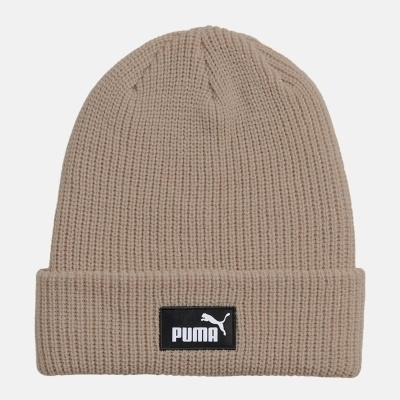 Gorro de malha bege com logo PUMA na dobra