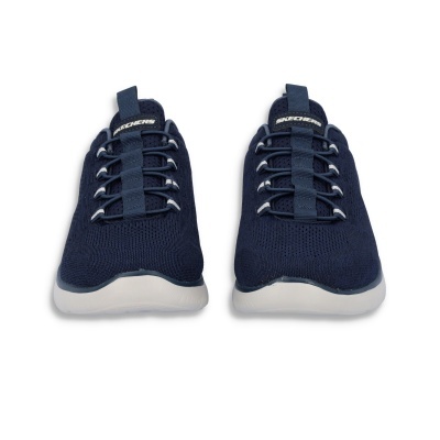 Sapatilhas azuis Skechers com sola branca e malha respirável