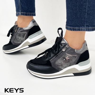 Ténis preto e cinzento KEYS com atacadores e fecho lateral