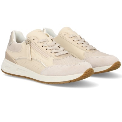 Sapatilhas bege com diferentes texturas e fecho lateral