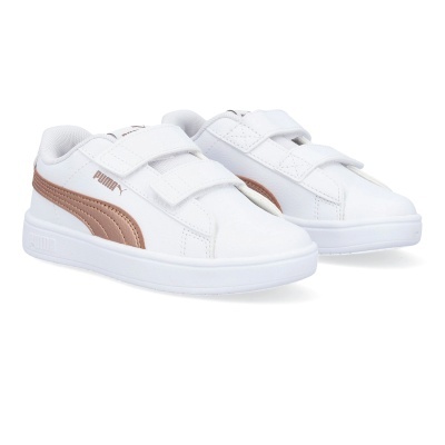 Ténis PUMA brancos com faixa castanha e velcro duplo