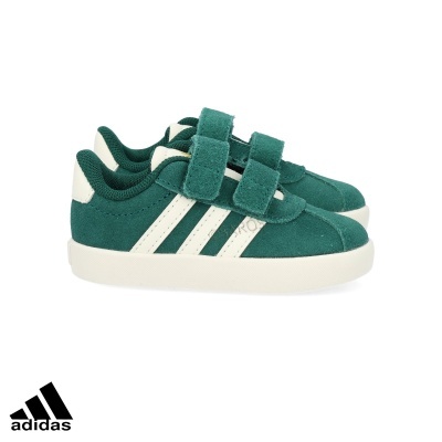 Ténis de criança verdes Adidas com velcro e três riscas brancas
