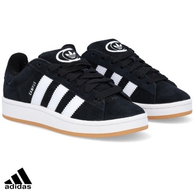 Sapatilhas Adidas Campus pretas com riscas brancas e sola branca