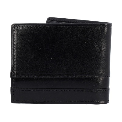 Carteira masculina preta em pele com tira decorativa na parte inferior