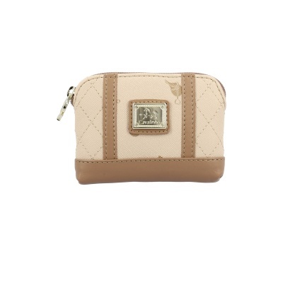 Carteira bege e castanha pequena com placa metálica Cavalinho