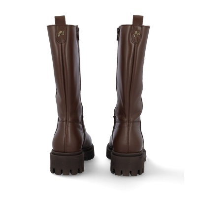 Botas altas castanhas em pele sintética com sola grossa preta