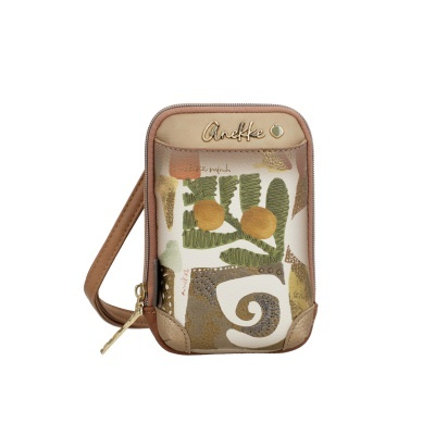 Bolsa pequena de ombro Anekke com padrão abstrato e detalhes castanhos e verdes