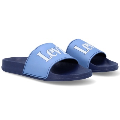 Chinelos Levis azuis com logo branco