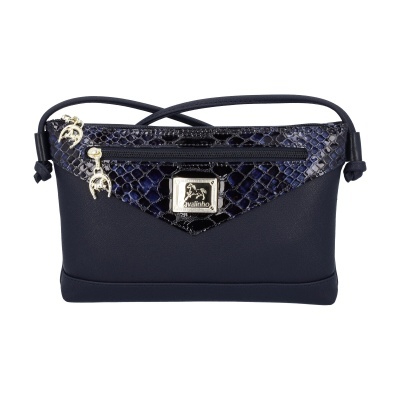 Bolsa azul com padrão de pele de cobra e detalhes dourados