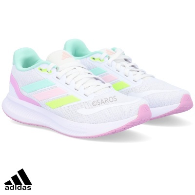 Sapatilhas de corrida Adidas brancas com detalhes coloridos