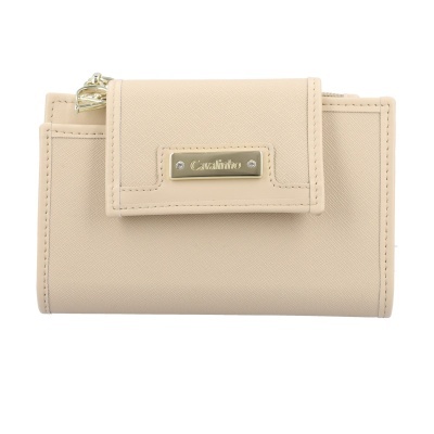 Carteira bege Cavalinho com textura e detalhes metálicos