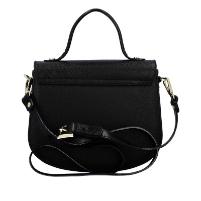 Bolsa preta em pele com alça de mão e alça de ombro ajustável