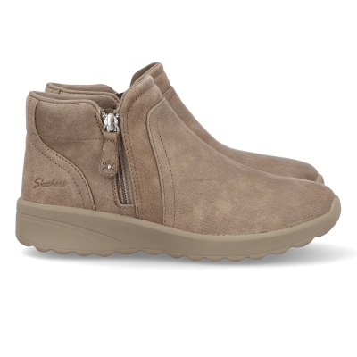 Botas Skechers bege com fecho de correr lateral e sola antiderrapante
