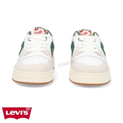 Sapatilhas brancas LEVI'S com detalhes verdes e vermelhos, vista frontal