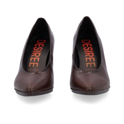 Sapatos de salto castanho escuro em couro com texto interior DESIREE TOTAL FLEX.