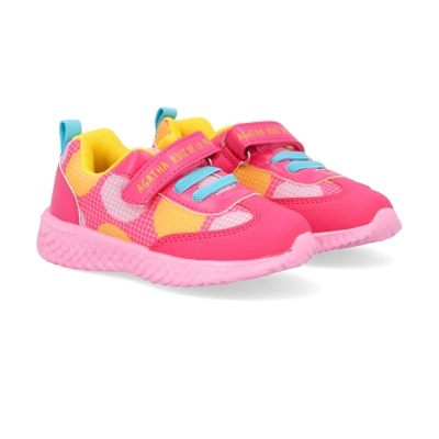Sapatilhas infantis coloridas com velcro e sola rosa