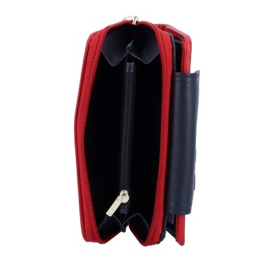 Carteira vermelha com interior preto e fecho de correr dourado