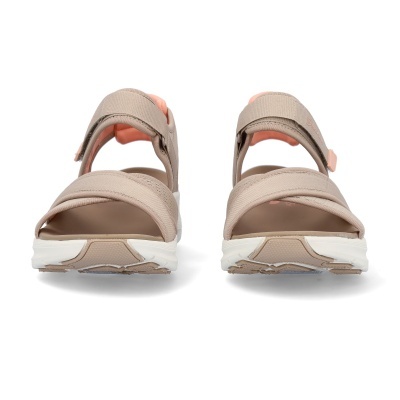 Sandálias femininas Skechers bege com detalhes rosas e sola branca