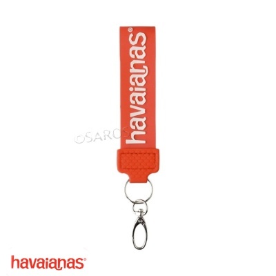 Chaveiro vermelho com logo havaianas branco e argola metálica