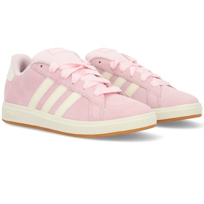 Sapatilhas Adidas rosa claro com riscas creme e sola branca
