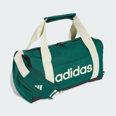 Mala desportiva adidas verde com alças brancas e logo branco
