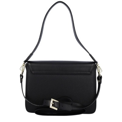 Mala preta em pele com alça curta e tiracolo ajustável