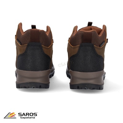 Botas de caminhada castanho e preto vistas de trás com logo SAROS Sapataria