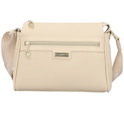 Mala de ombro creme com bolso e zíper dourado