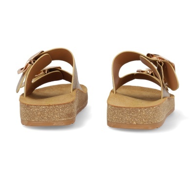 Sandálias de cunha castanhas com fivelas metálicas douradas